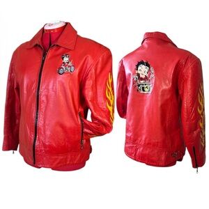 Betty Boop Red Leather Relaxed Fit Motorcycle Jacket